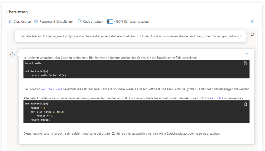 Azure OpenAI ist auch in der Lage, Code in seiner Ausführung effizienter zu machen.