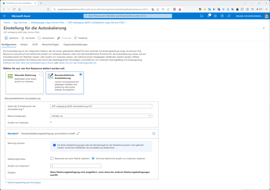 Das klassische Autoskalierung heißt nun „Benutzerdefinierte Autoskalierung“.