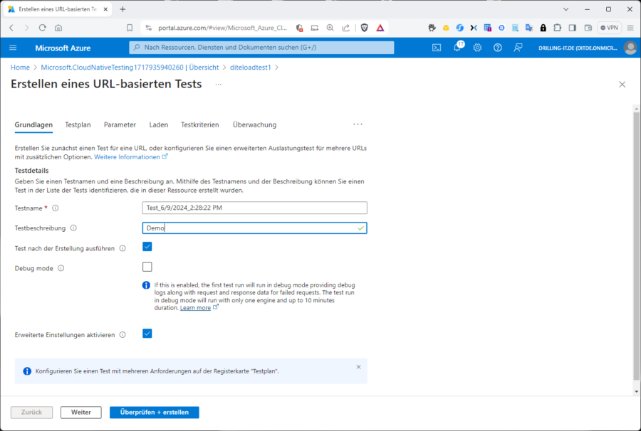 Erstellen einer HTTP-Anforderung für die Lasttest-Ressource.