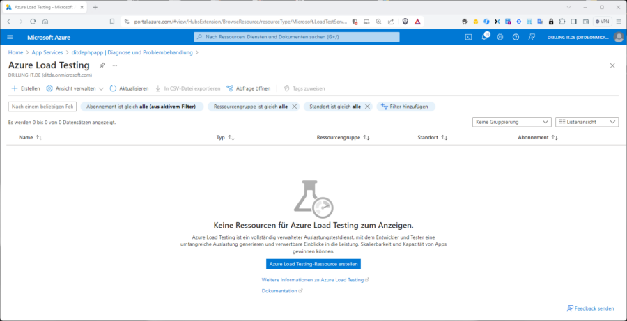 Alternativer Weg zum Erstellen einer Lasttest-Ressource.