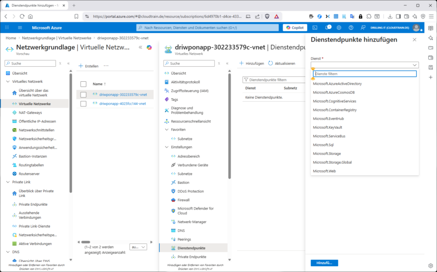 Service Endpoint auf Subnetz-Ebene aktivieren – die Konfiguration ist in wenigen Sekunden erledigt.