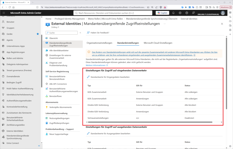 Die Einstellungen zur Modandenübergreifenden Synchronisation