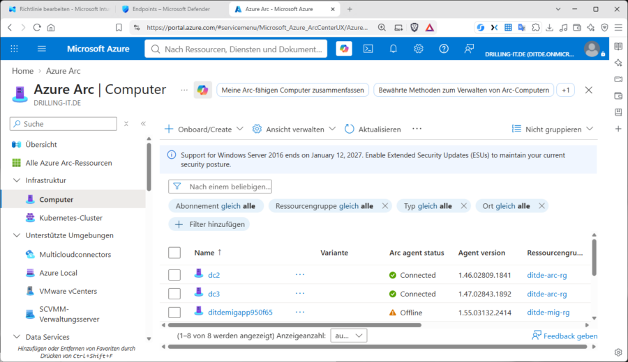 Allein, dass ein Server geonboardet ist, verursacht zunächst keine Kosten in Arc.