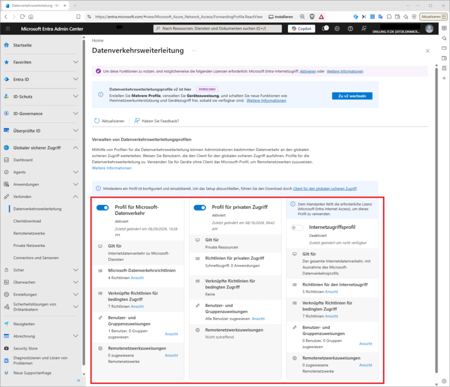 Die Presets für die sogenannten Datenverkehrsweiterleitungsprofile spiegeln gleichzeitig auch die zwei wesentlichen Funktionalitäten von GSA wieder.