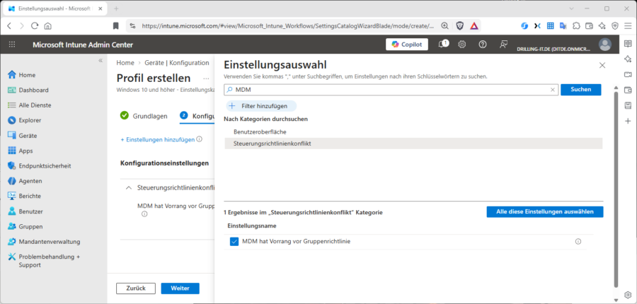 Ohne diesen Registry-Eintrag gewinnen GPOs im Zweifelsfall gegen Intune-MDM-Richtlinien – auch wenn Intune "Applied" meldet.