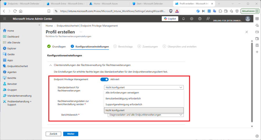 Sie können zwischen drei Standardverhalten/Modi wählen.