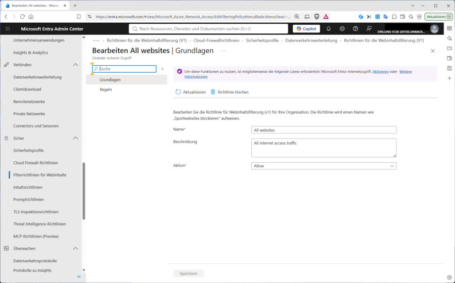 Web Content Filtering Policies lassen sich granular nach URL-Kategorien oder FQDN-Listen konfigurieren.